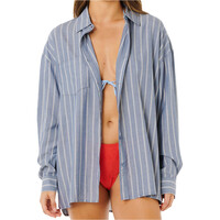Rip Curl camisa manga larga mujer BEACH DAYS PINSTRIPE AZUL vista frontal