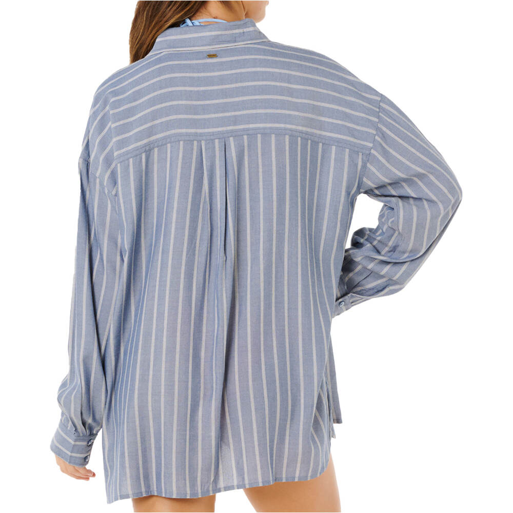 Rip Curl camisa manga larga mujer BEACH DAYS PINSTRIPE AZUL vista trasera