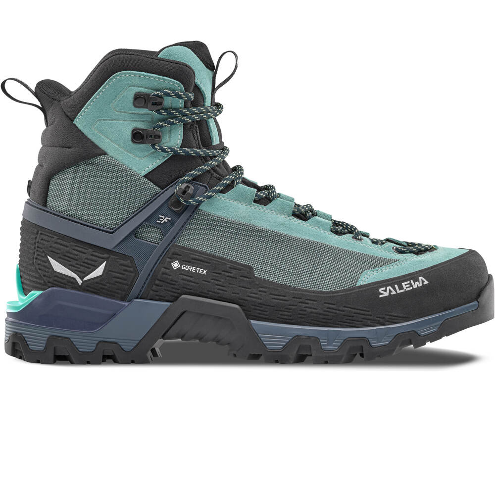 Salewa bota montaña cuero mujer MTN TRAINER 3 TECH MID GTX W AZUL lateral exterior