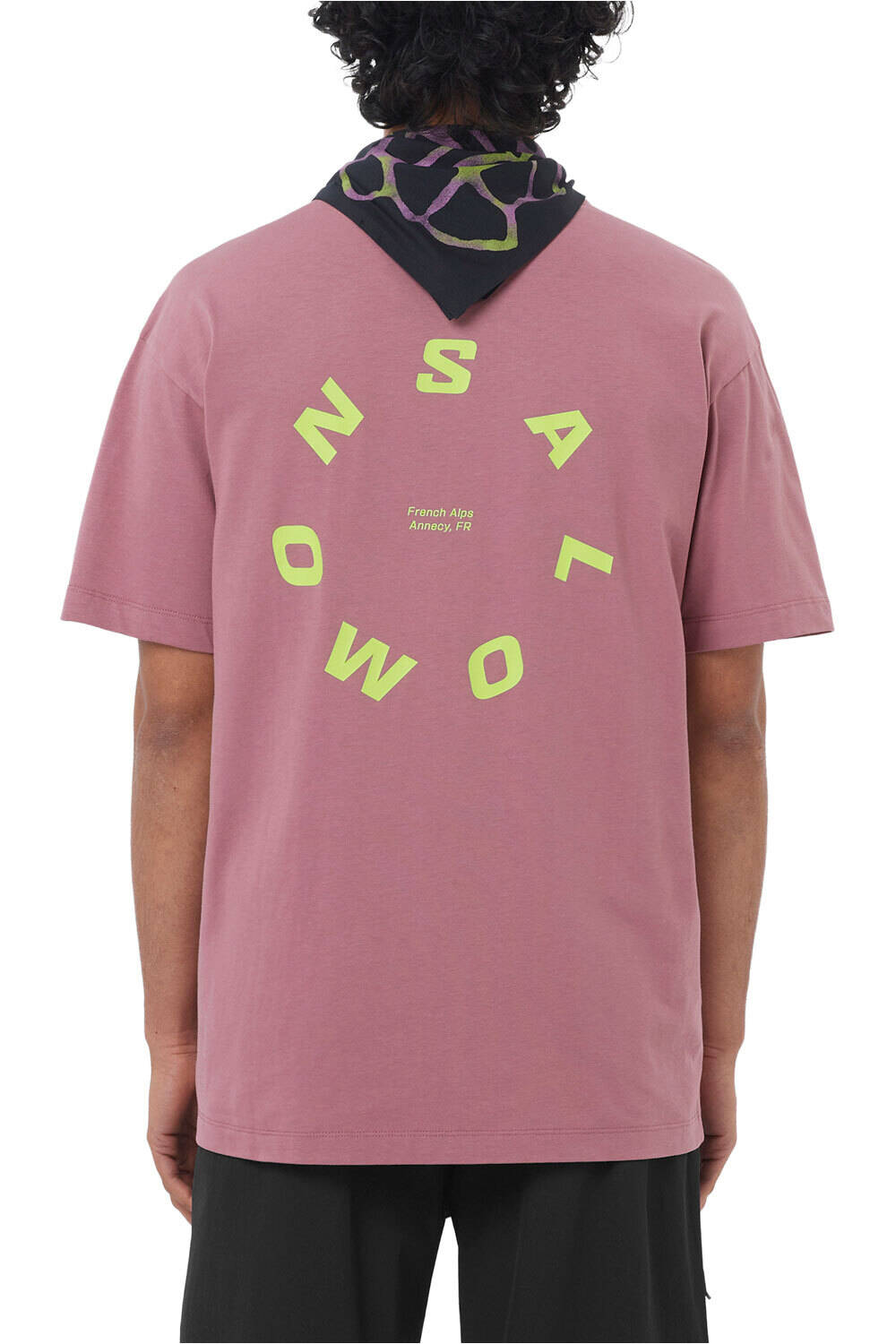 Salomon camiseta montaña manga corta hombre ROUND LOGO ROSA vista trasera