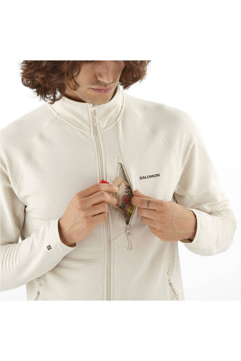 Salomon forro polar hombre ESSENTIAL LIGHTWARM BLANCO vista detalle