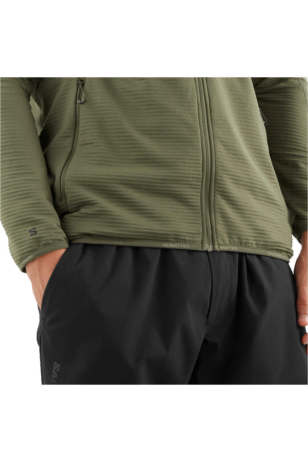 Salomon forro polar hombre ESSENTIAL LIGHTWARM VERDE vista detalle