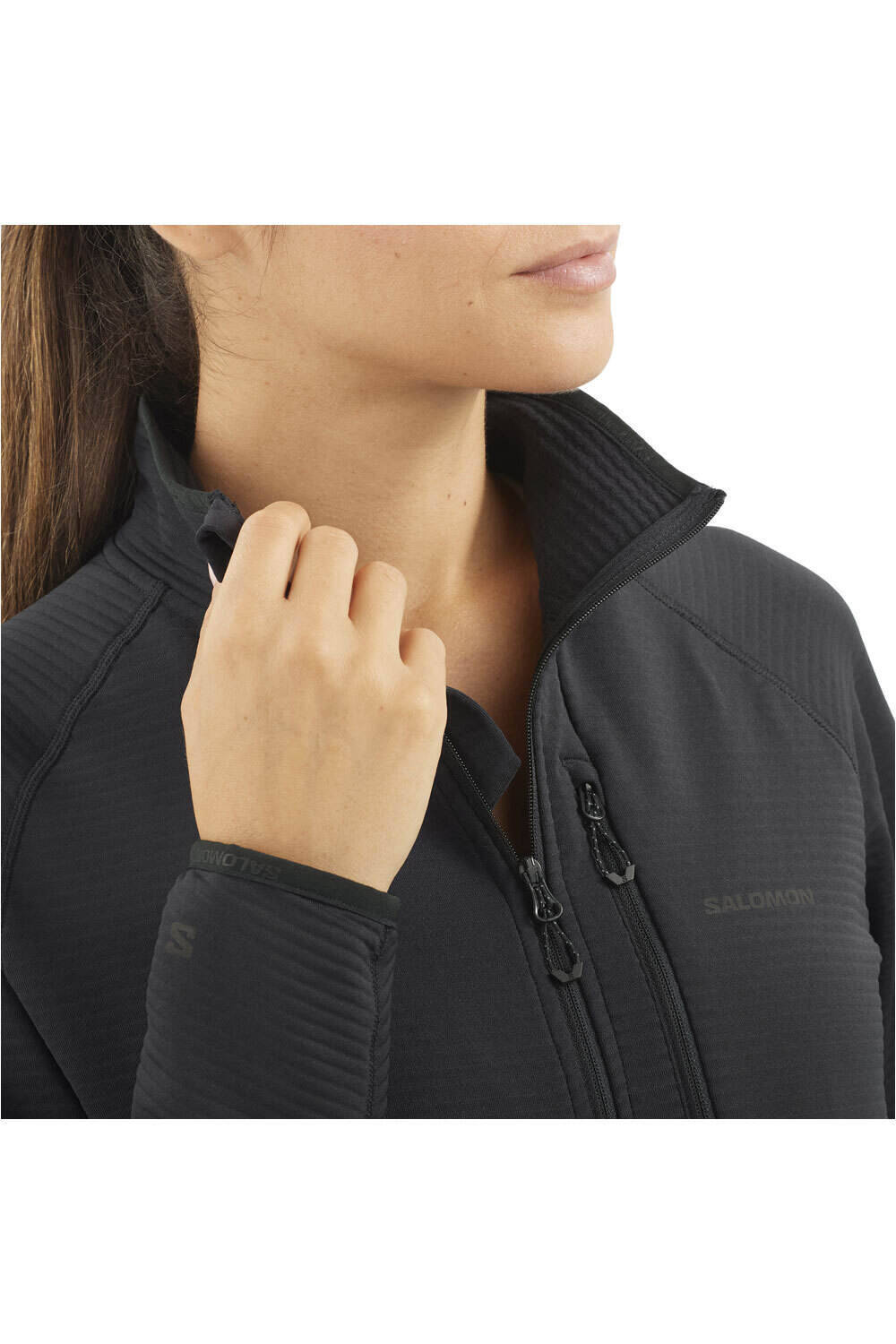 Salomon forro polar mujer ESSENTIAL LIGHTWARM NEGRO vista detalle