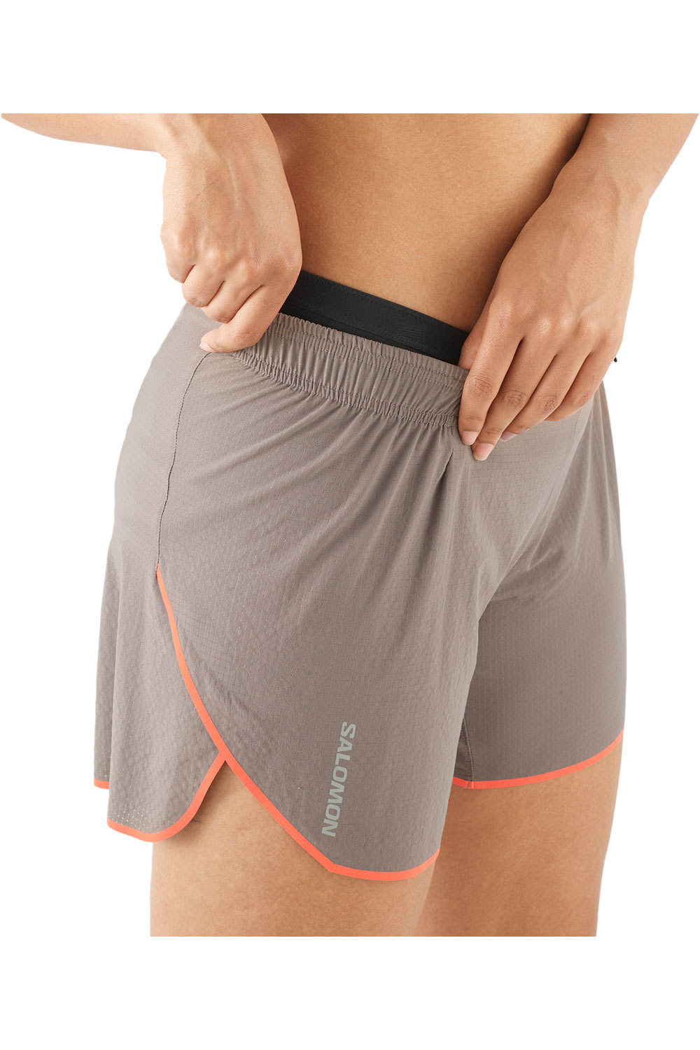 Salomon pantalones cortos trail running mujer SENSE AERO 5 MARRON vista detalle