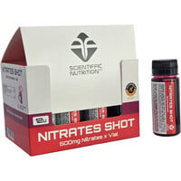 Scientiffic Nutrition Aminoacidos CAJA NITRATES SHOT FRUTOS ROJOS 12 VIALES  vista frontal