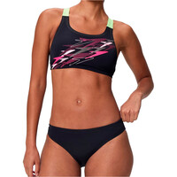 Speedo bañador natación mujer MEDLEY LOGO V-BACK TWO PIECE GRIS vista frontal