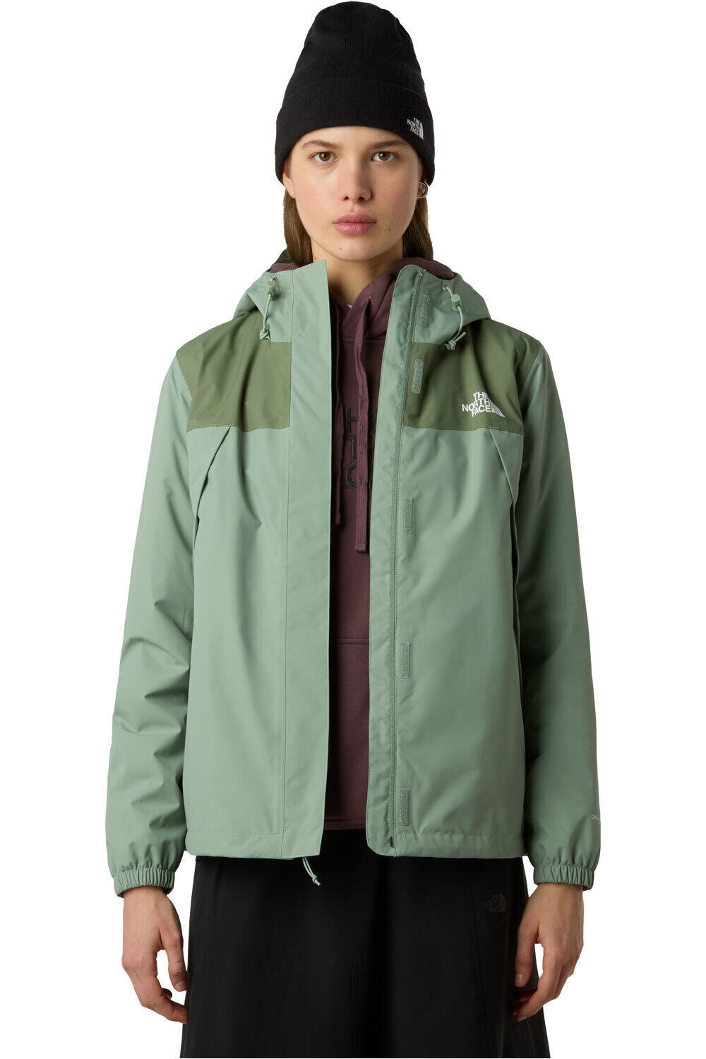 The North Face chaqueta impermeable mujer ANTORA RAIN VERDE vista detalle