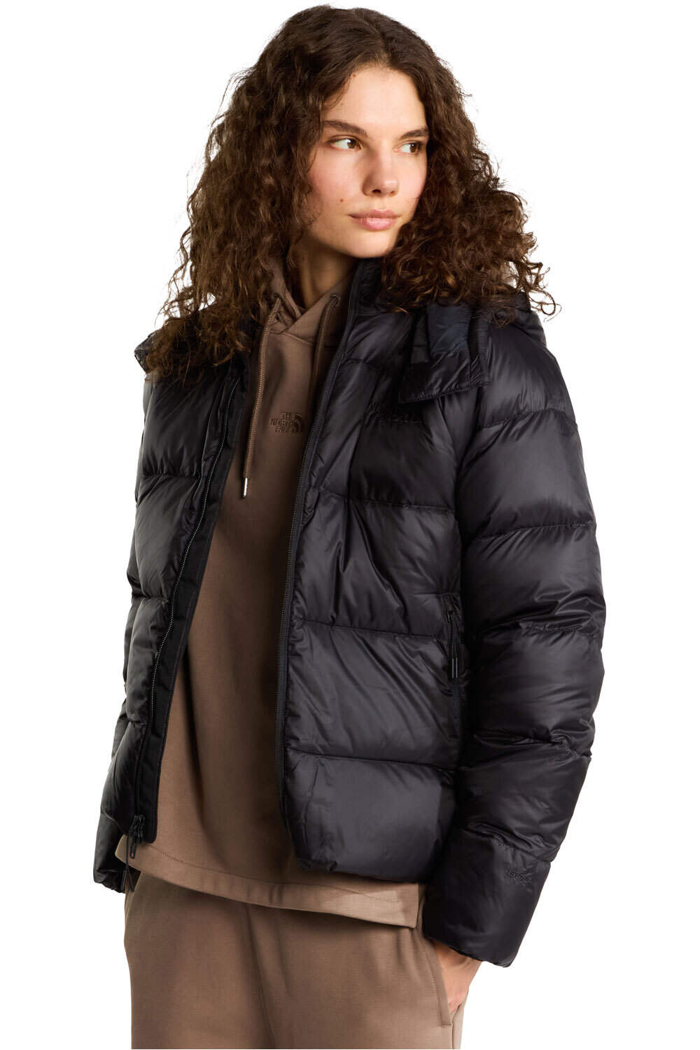 The North Face chaqueta outdoor mujer W HYDRENALITE CITY DOWN HOODED JACKET MARRON vista detalle