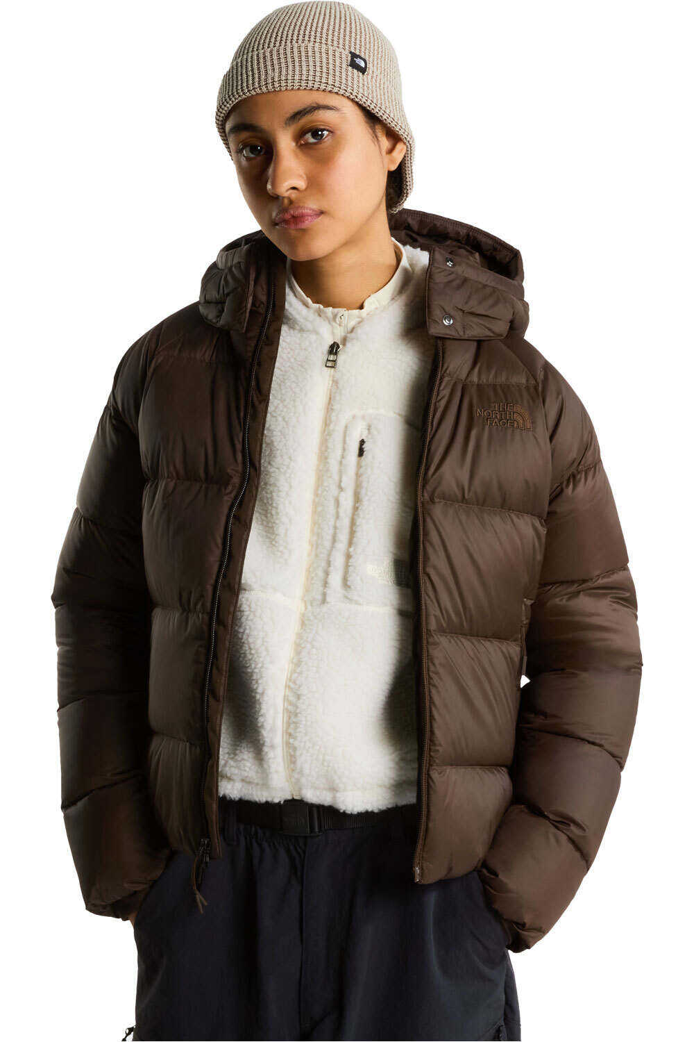 The North Face chaqueta outdoor mujer W HYDRENALITE CITY DOWN HOODED JACKET MARRON vista detalle