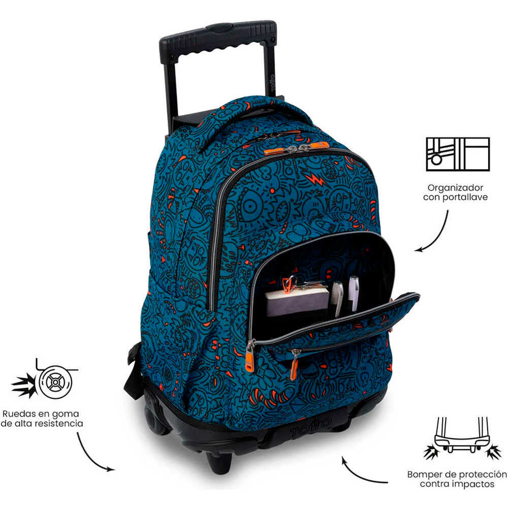 Totto mochila deporte RUEDAS BOMPER RENGLONES AZUL 05