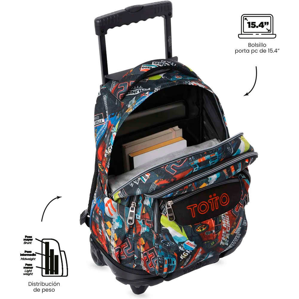 Totto mochila deporte RUEDAS BOMPER RENGLONES ROJO 04