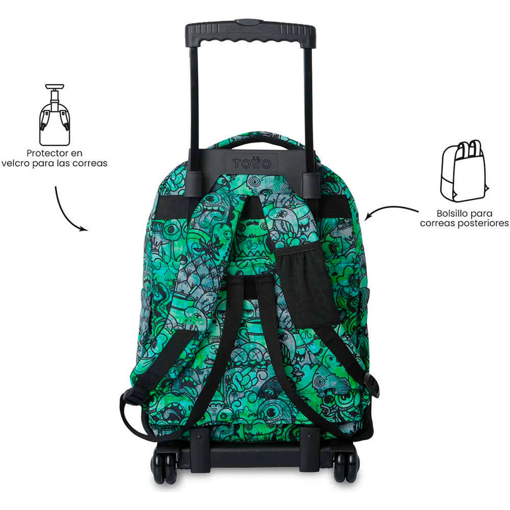 Totto mochila deporte RUEDAS BOMPER RENGLONES VERDE 02