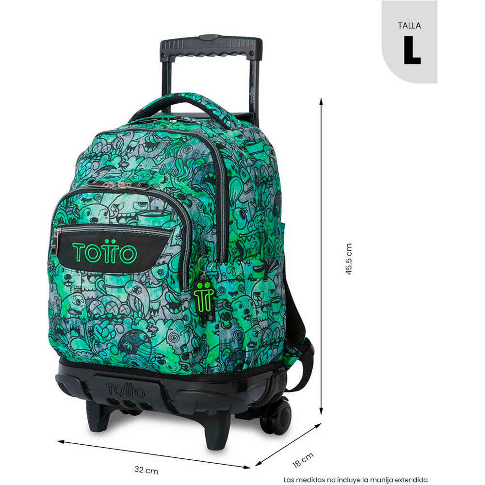 Totto mochila deporte RUEDAS BOMPER RENGLONES VERDE 03
