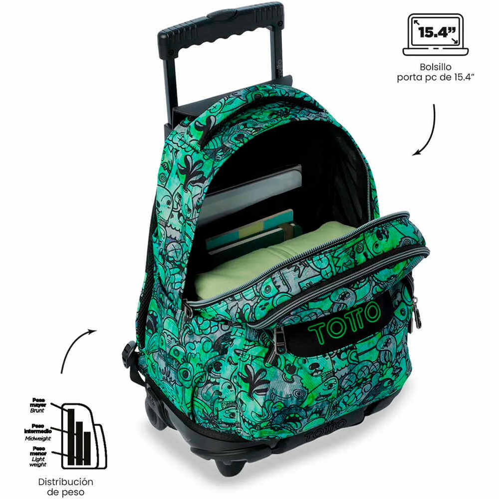 Totto mochila deporte RUEDAS BOMPER RENGLONES VERDE 04