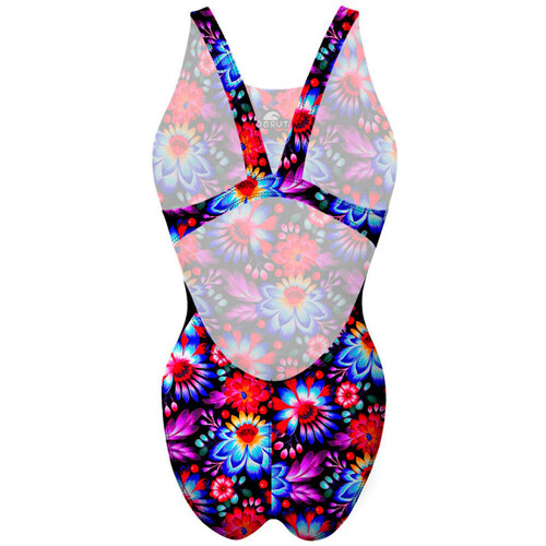 Turbo bañador natación mujer TIRANTE ANCHO BLACK FLOWER NEGRO