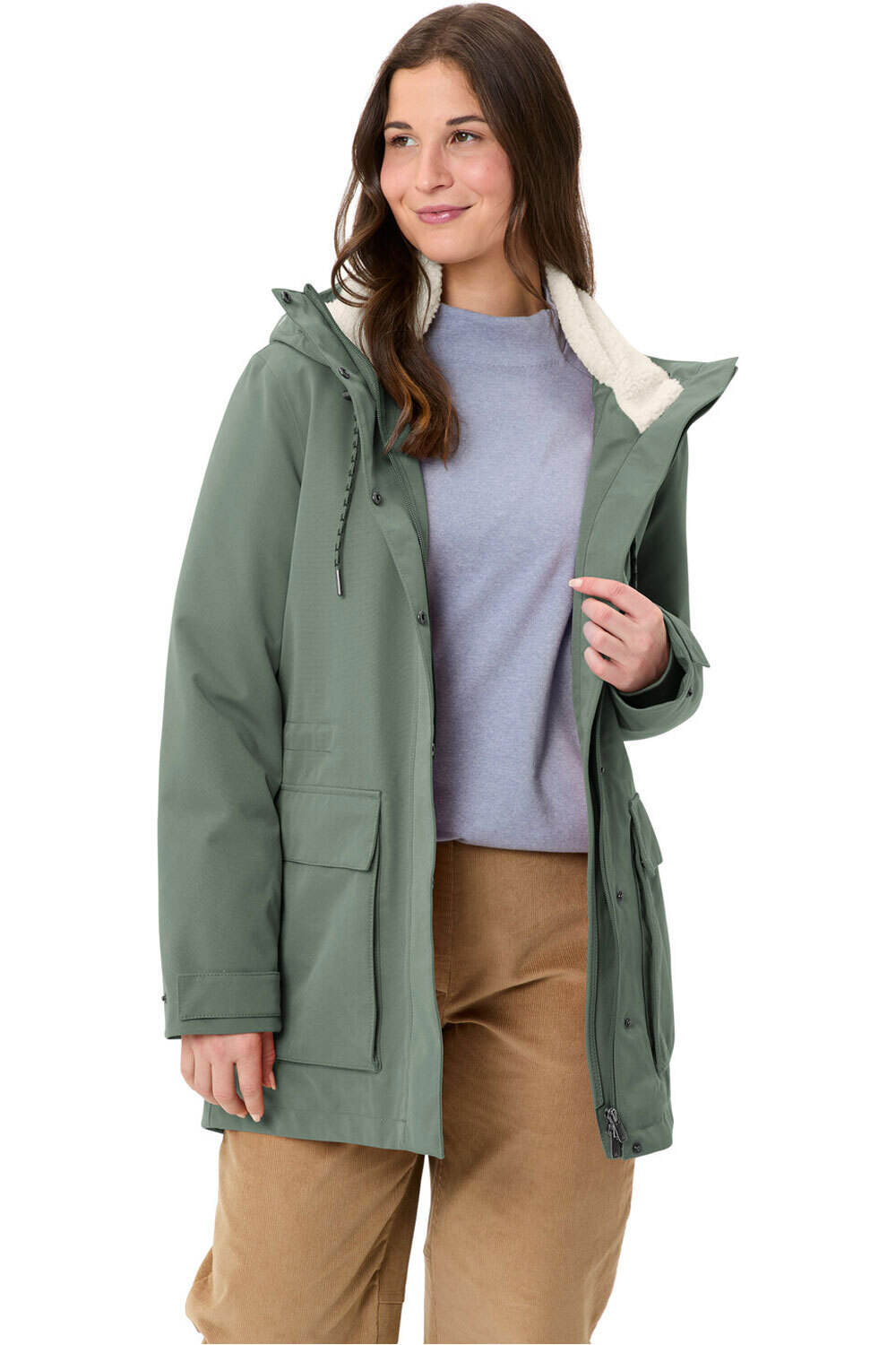 Vaude chaqueta impermeable insulada mujer MANUKAU VERDE vista detalle