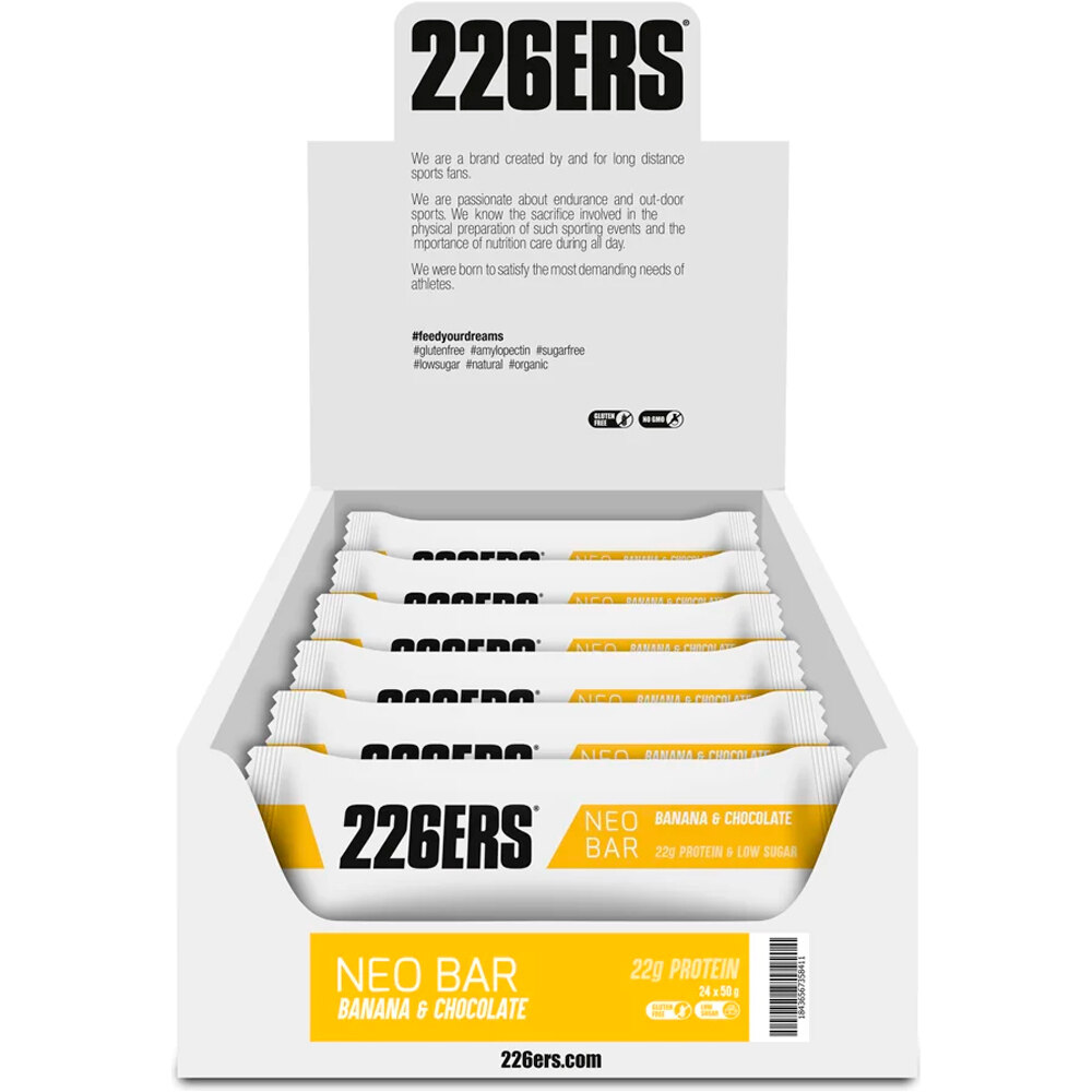 226ers barritas energéticas CAJA NEO BAR PROTEIN 50g BANANA & CHOCOLATE vista frontal