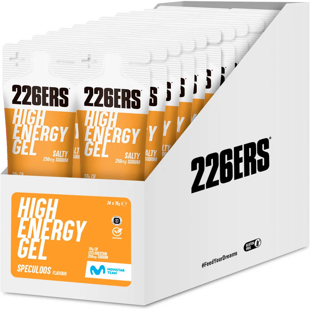 226ers energía instantánea CAJA HIGH ENERGY GEL 76g SALTY 250mg SPECULOOS vista frontal