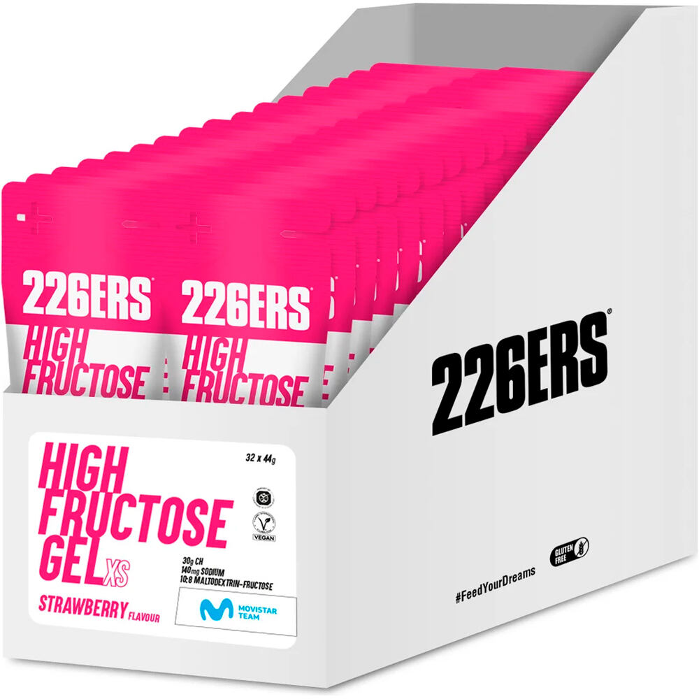 226ers energía instantánea CAJAHIGH FRUCTOSE GEL 44g STRAWBERRY vista frontal