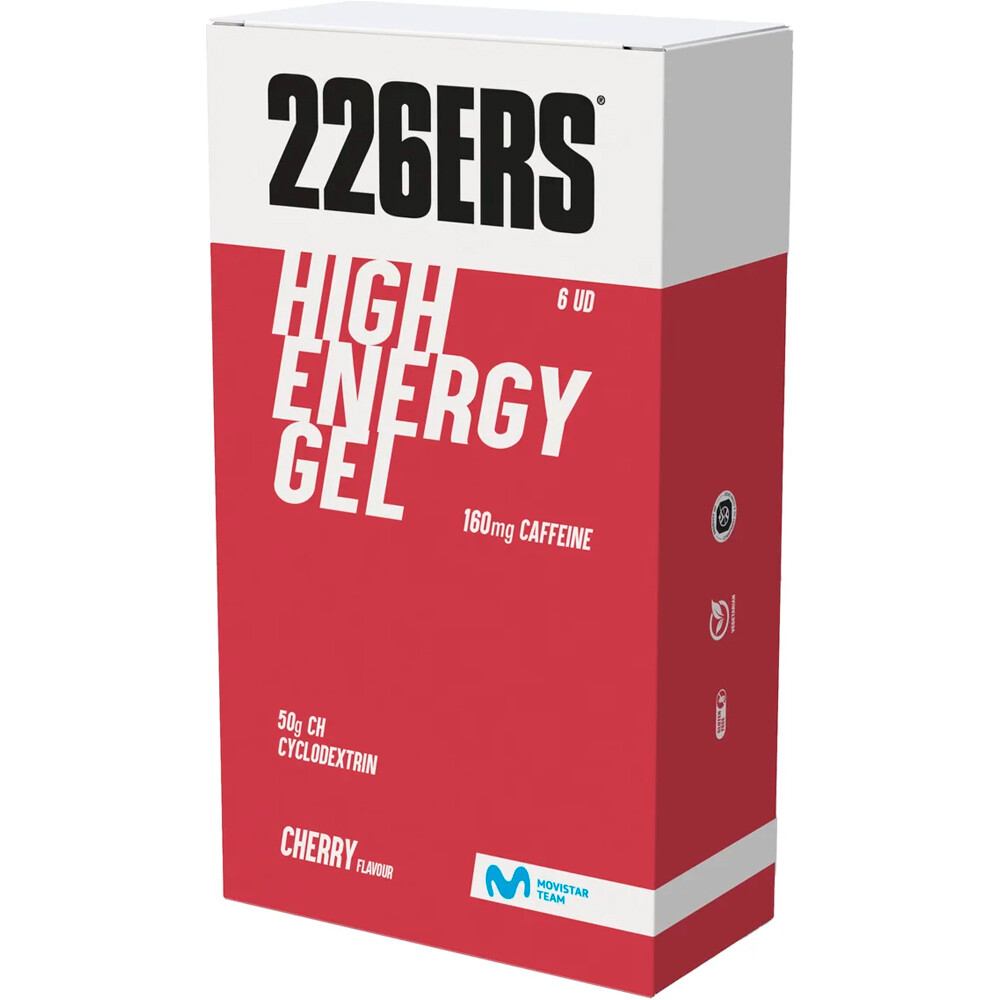 226ers energía instantánea HIGH ENERGY GEL Pack 6x76g CAFFEINE 160 mg CHERRY vista frontal