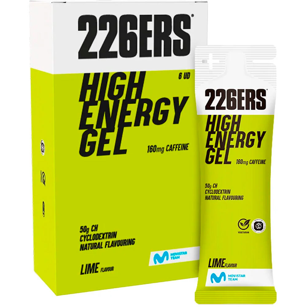 226ers energía instantánea HIGH ENERGY GEL Pack 6x76g CAFFEINE 160mg LIME vista frontal