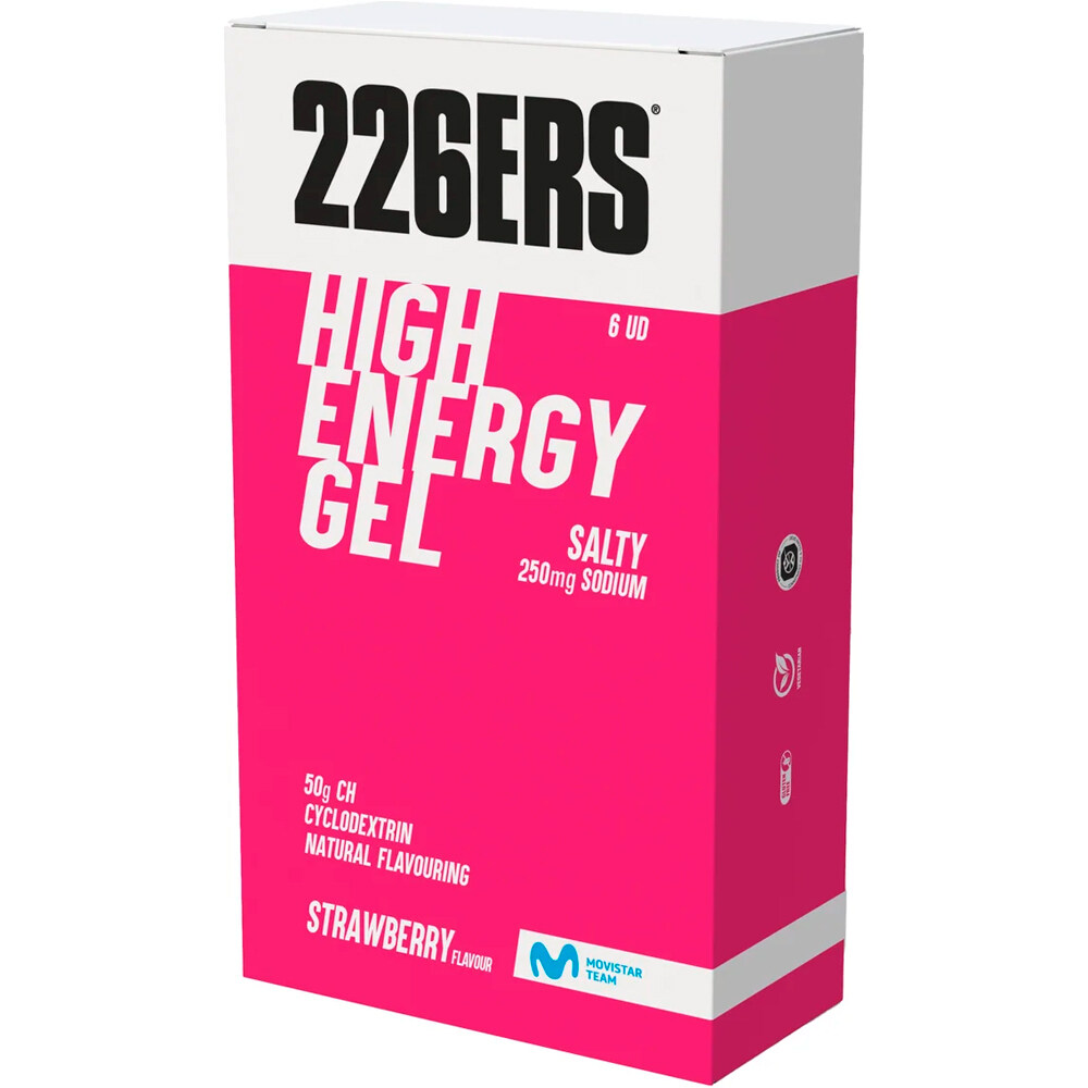 226ers energía instantánea HIGH ENERGY GEL Pack 6x76g SALTY 250mg STRAWBERRY vista frontal