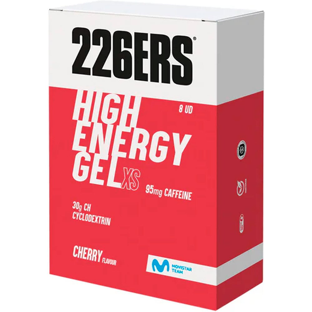 226ers energía instantánea HIGH ENERGY GEL Pack 8x45g CAFFEINE 95mg vista frontal
