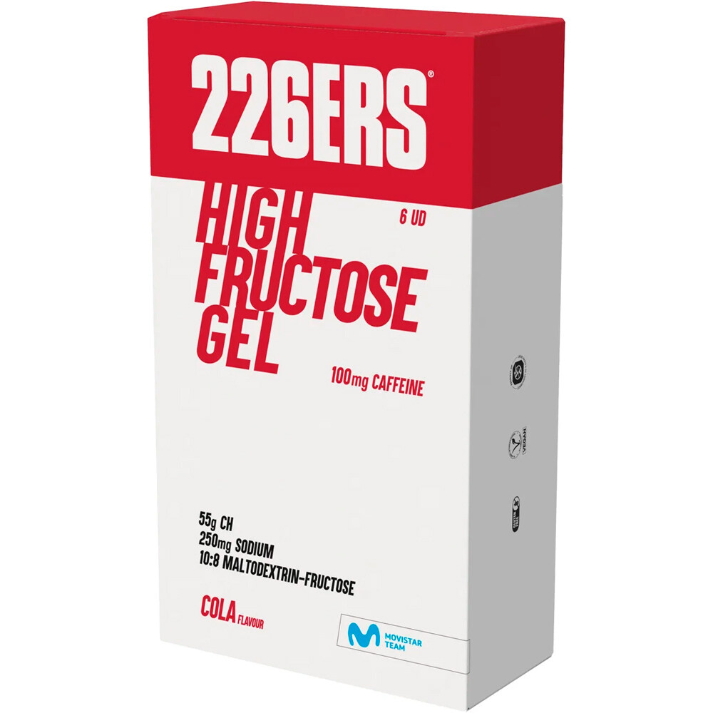 226ers energía instantánea HIGH FRUCTOSE GEL Pack 6x80g CAFFEINE 100mg COLA vista frontal