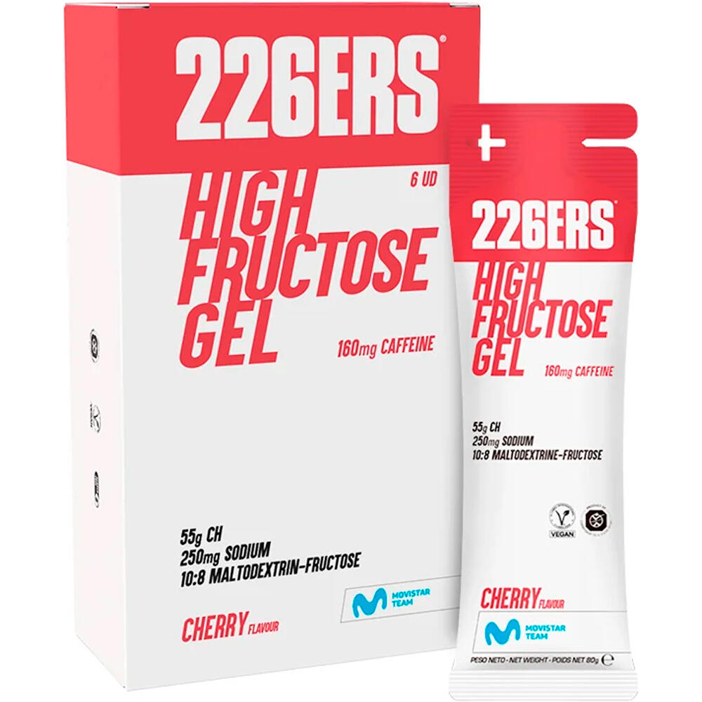 226ers energía instantánea HIGH FRUCTOSE GEL Pack 6x80g CAFFEINE 160mg CHERRY vista frontal