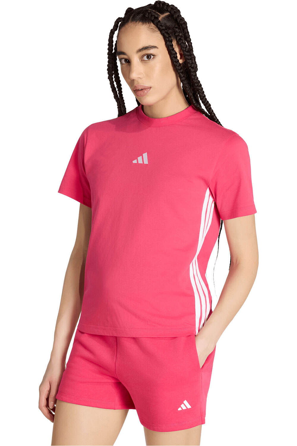adidas camiseta manga corta mujer Camiseta Essentials Cotton 3 bandas vista frontal