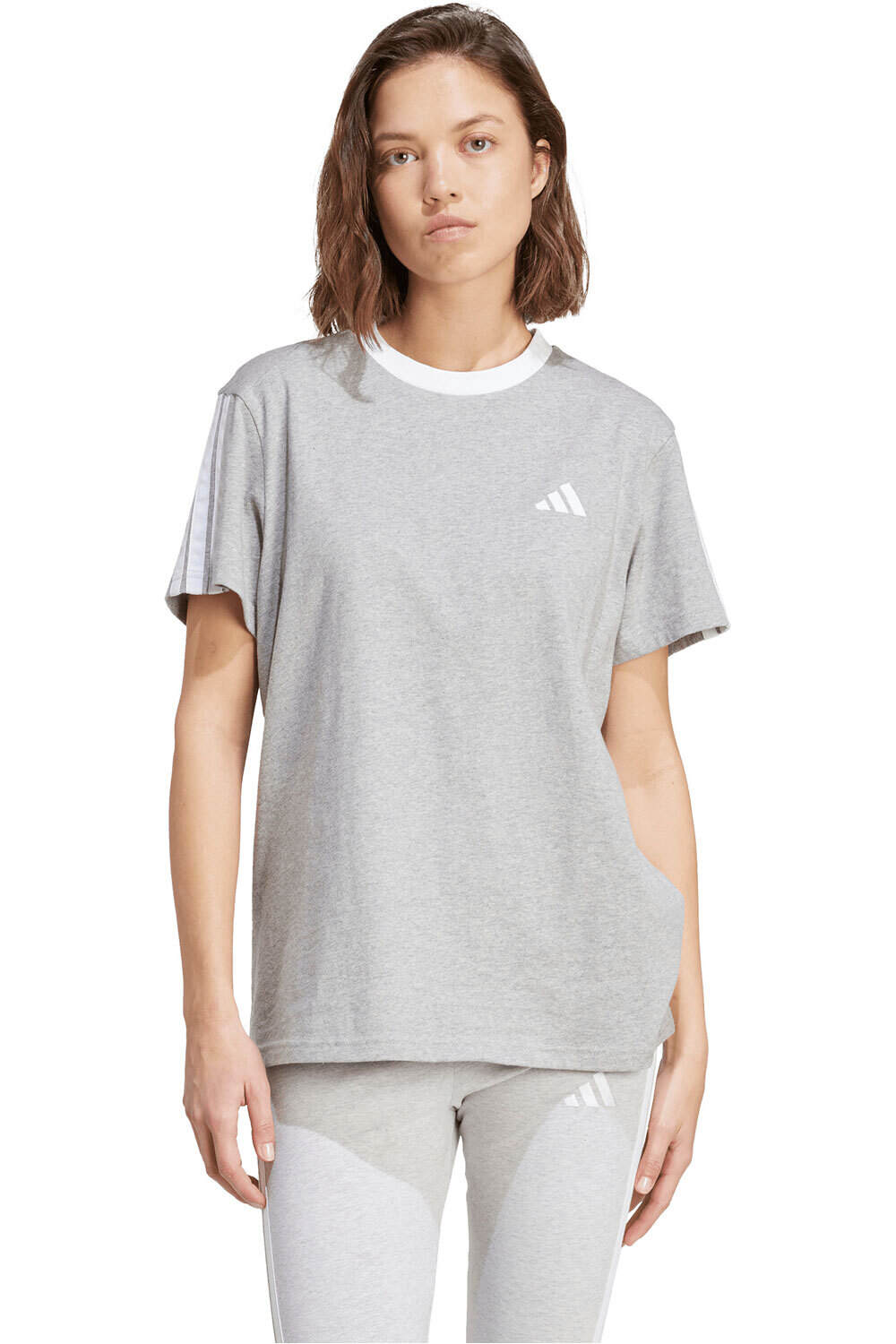 adidas camiseta manga corta mujer ESSENTIALS LOOSE 3 BANDAS vista frontal