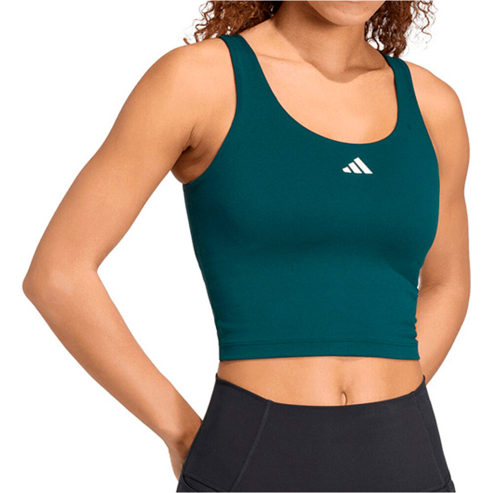 adidas camiseta tirantes fitness mujer POCO IMPACTO 3 STRIPES STUDIO ALL ME vista frontal