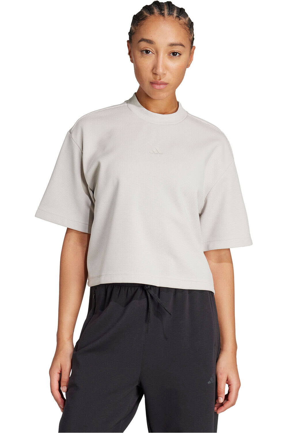 adidas camisetas fitness mujer DE PUNTO GOFRADO YOGA MOTION vista frontal