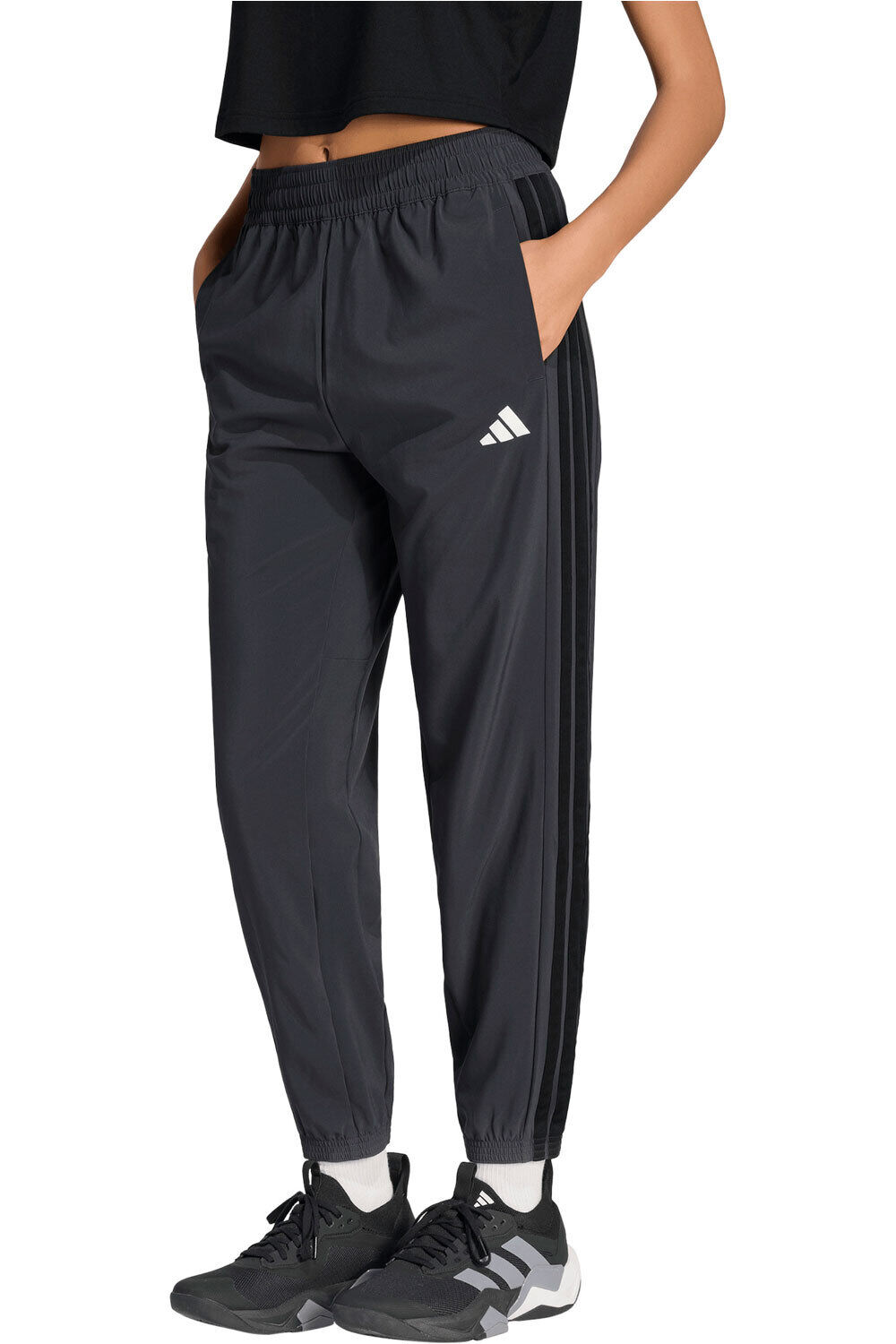 adidas pantalones y mallas largas fitness mujer TRAIN ESSENTIALS WOVEN 3 BANDAS vista frontal