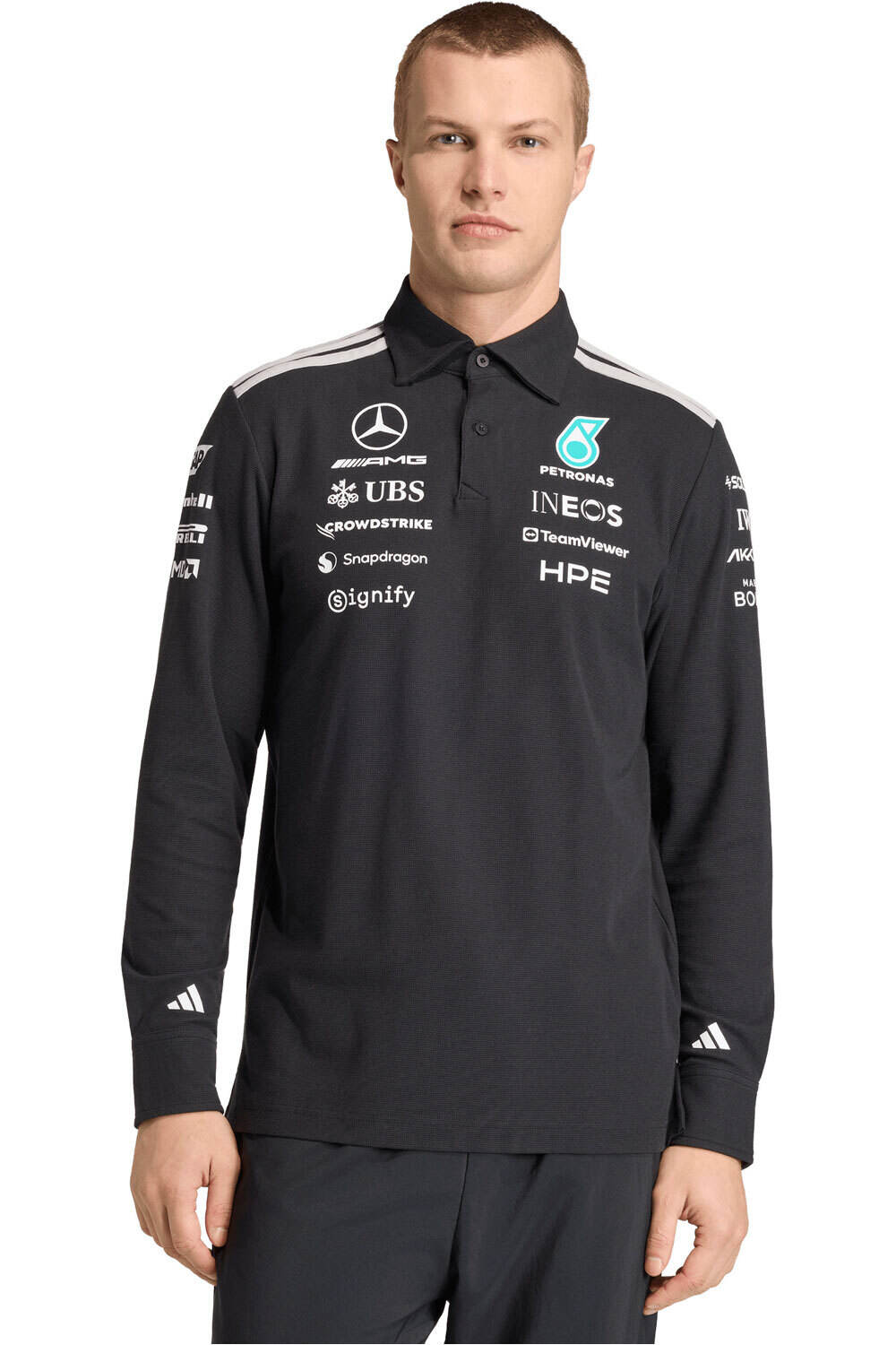 adidas polo manga larga hombre MERCEDES-AMG PETRONAS F1 TEAM POLO vista frontal
