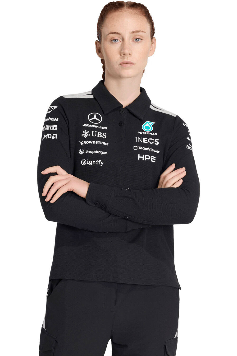adidas polo manga larga mujer MERCEDES-AMG PETRONAS F1 TEAM POLO vista frontal