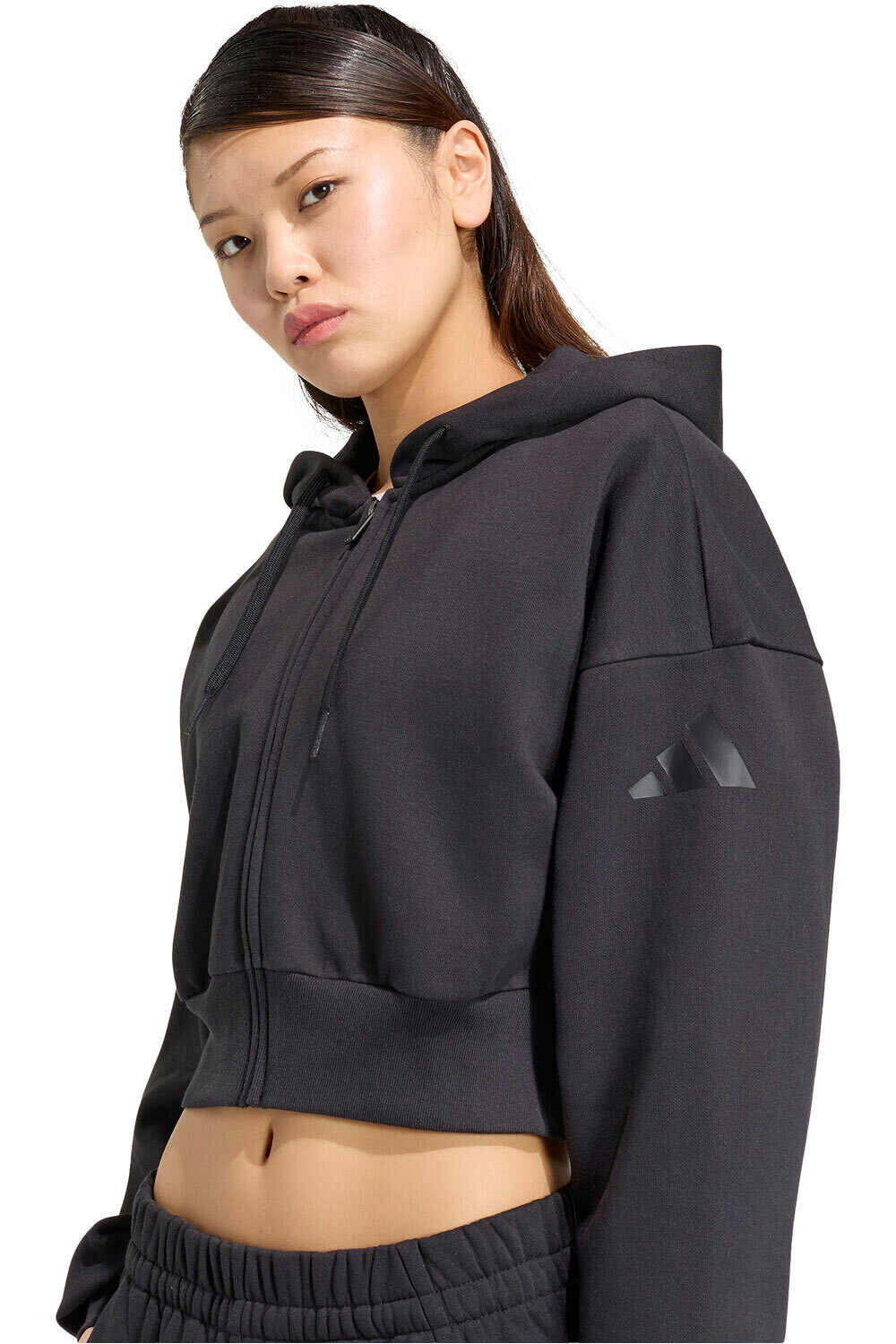 adidas sudadera mujer Chaqueta capucha Ess Fl cremallera vista detalle
