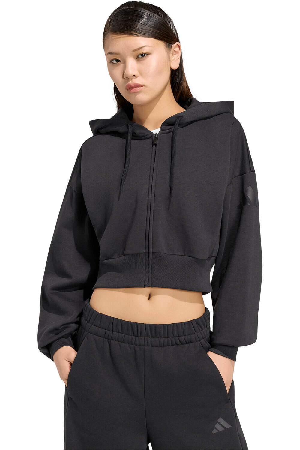 adidas sudadera mujer Chaqueta capucha Ess Fl cremallera vista frontal
