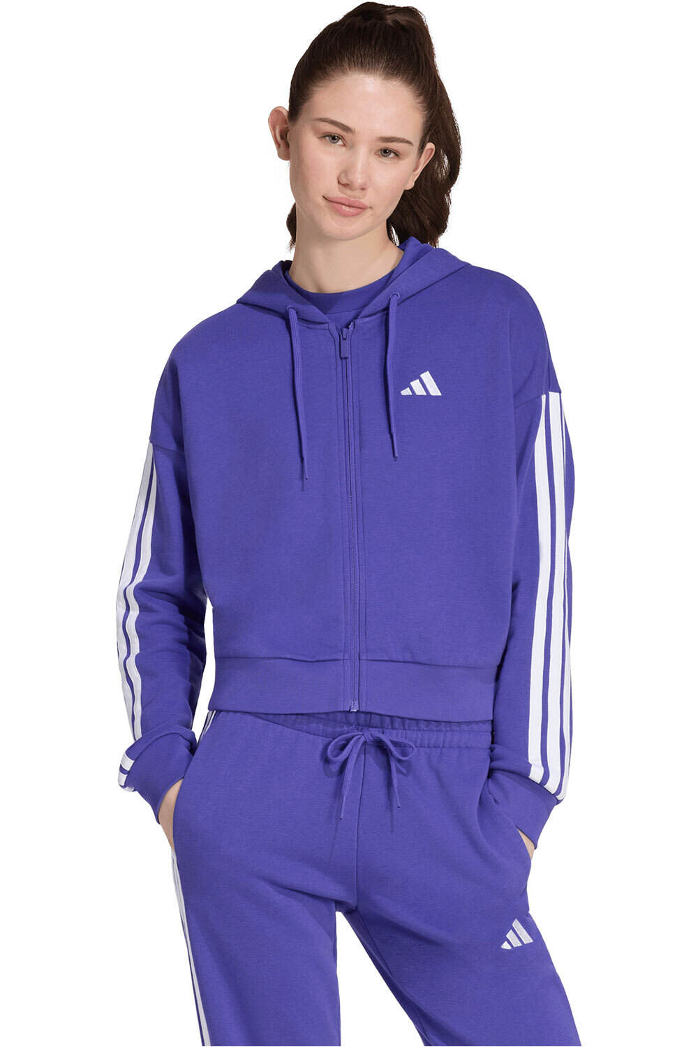 adidas sudadera mujer Chaqueta capucha Essentials FT 3S vista frontal