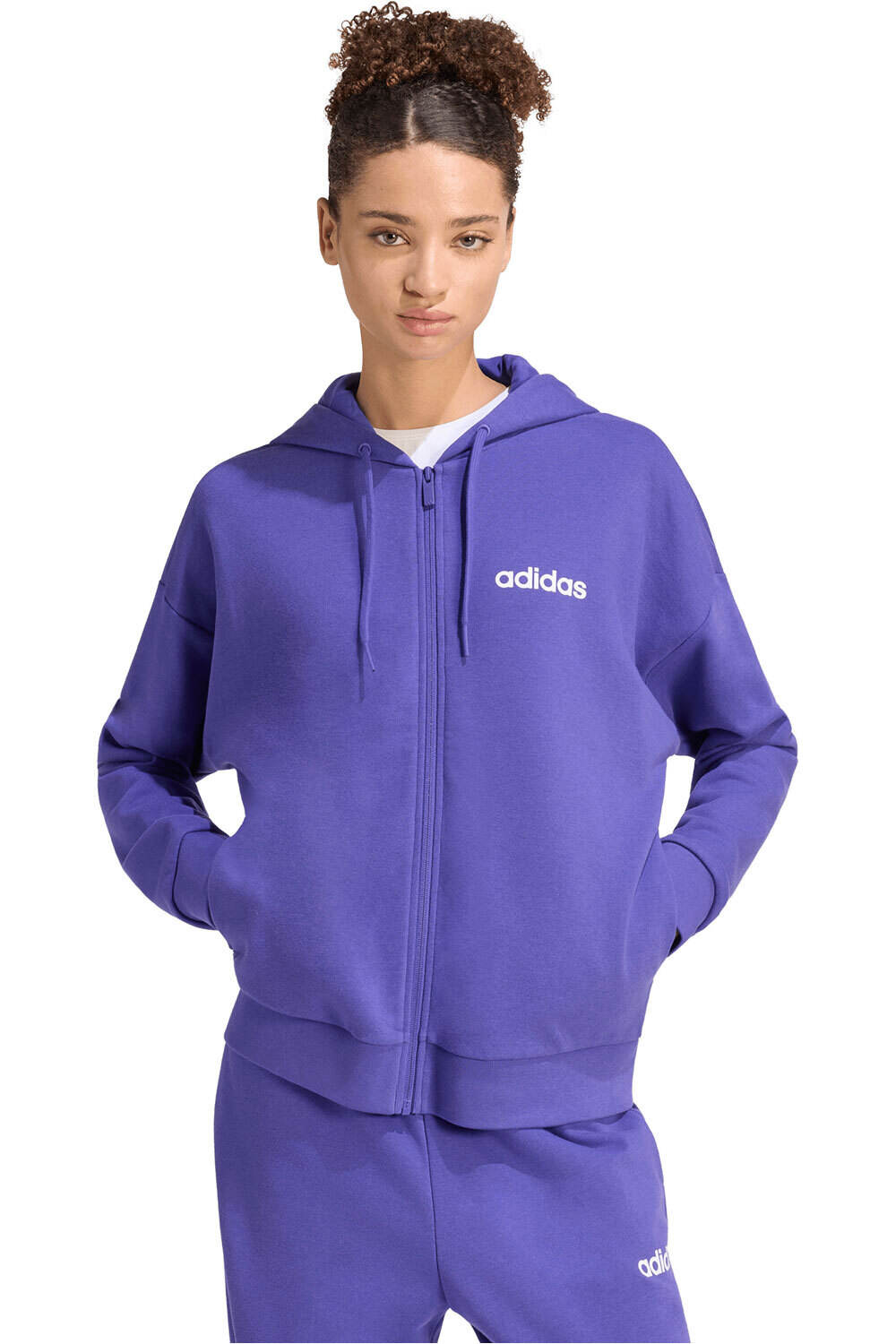 adidas sudadera mujer Chaqueta capucha Essentials Linear FT vista frontal