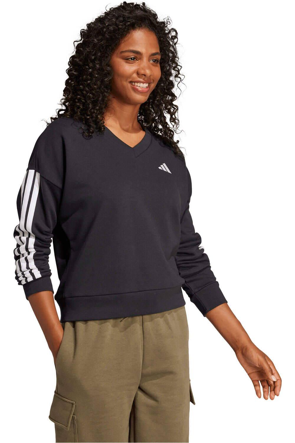 adidas sudadera mujer CUELLO PICO ESSENTIALS 3 STRIPES vista detalle
