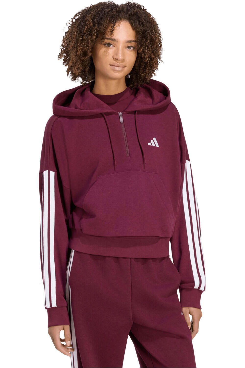 adidas sudadera mujer Sudadera capucha Essentials FT Quarter-Zip 3S vista frontal