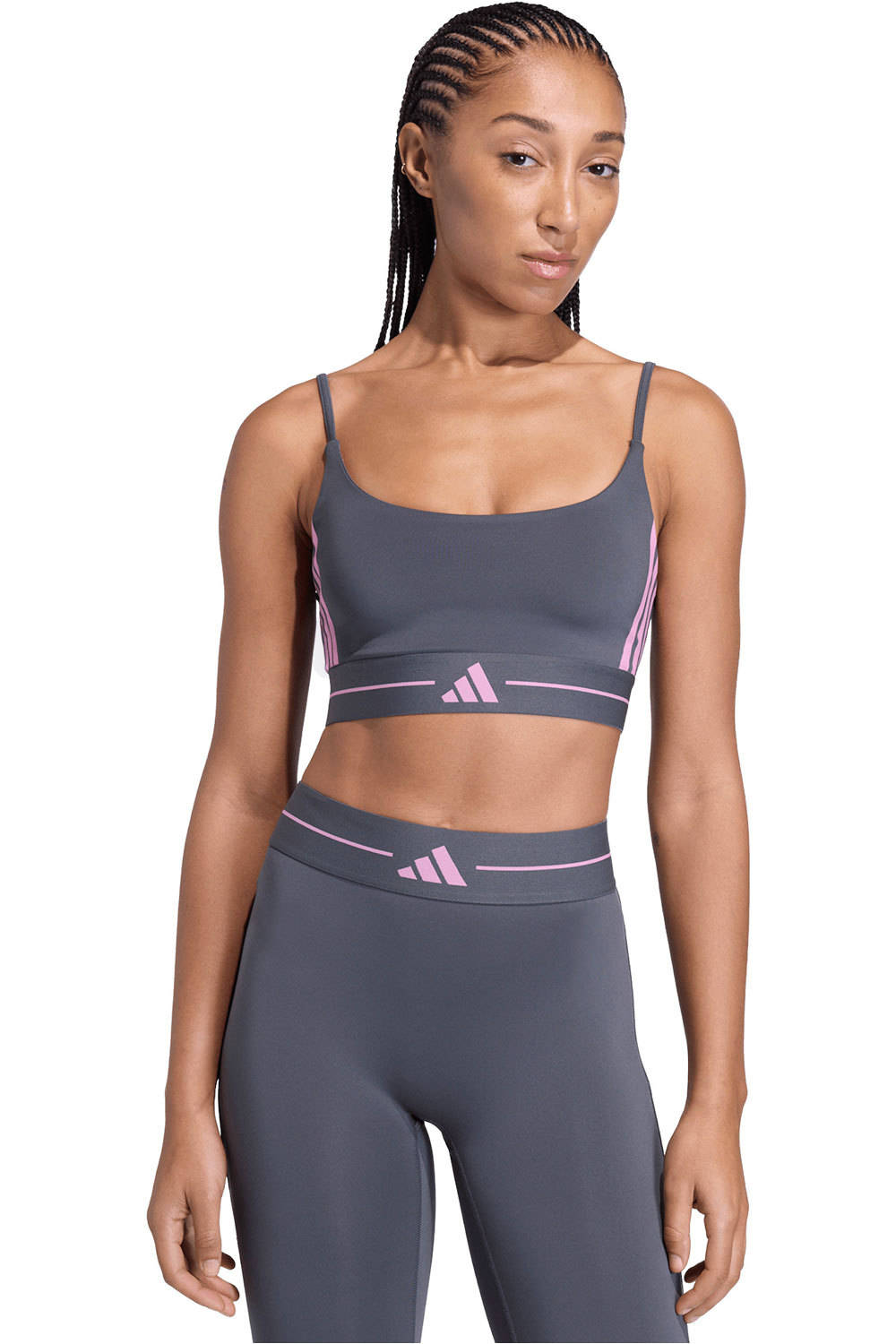 adidas sujetadores deportivos POCO IMPACTO HYPERGLAM 3 STRIPES vista frontal