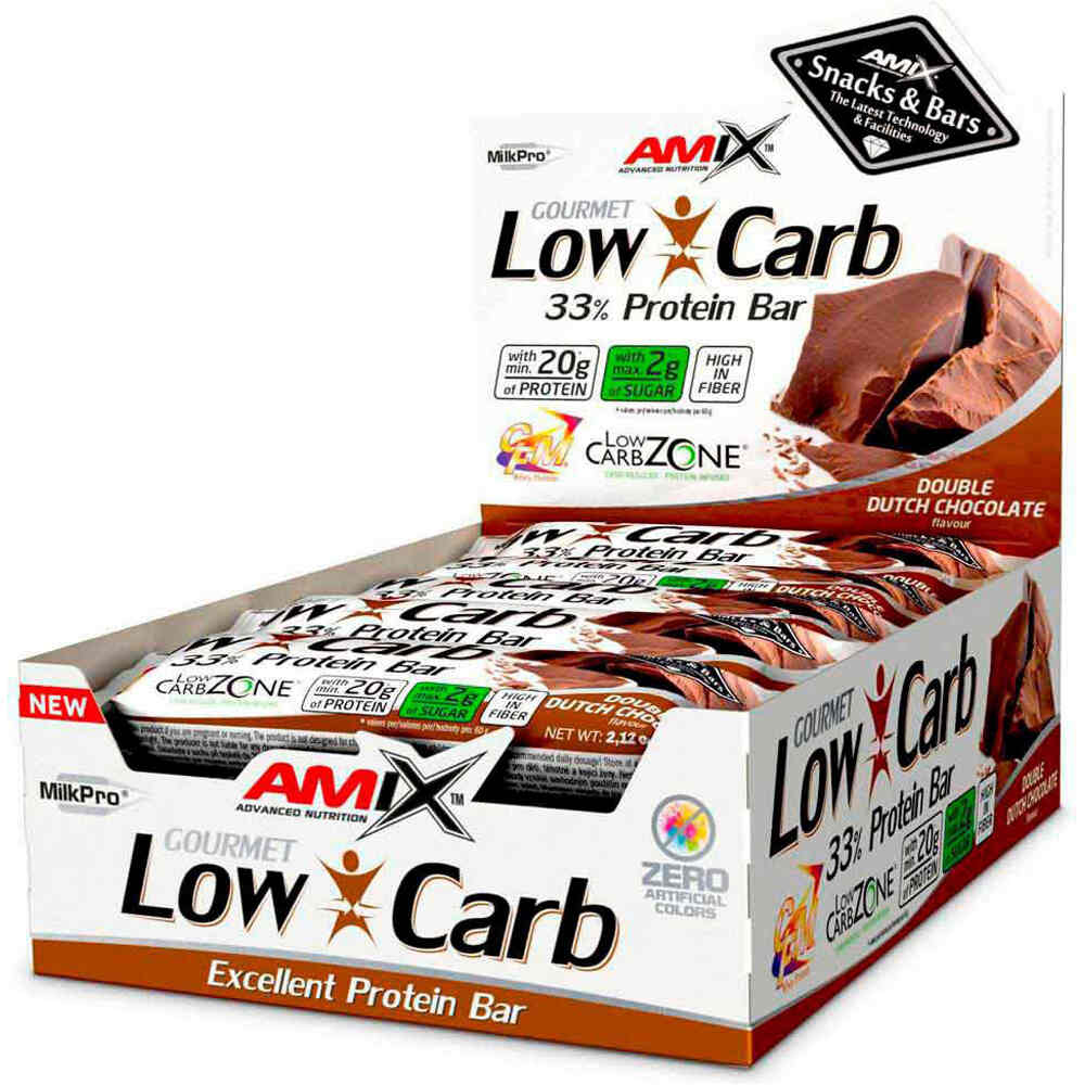 Amix Nutrition barritas energéticas LOW-CARB 33% PROTEIN BAR 15*60 GR Doble- vista frontal
