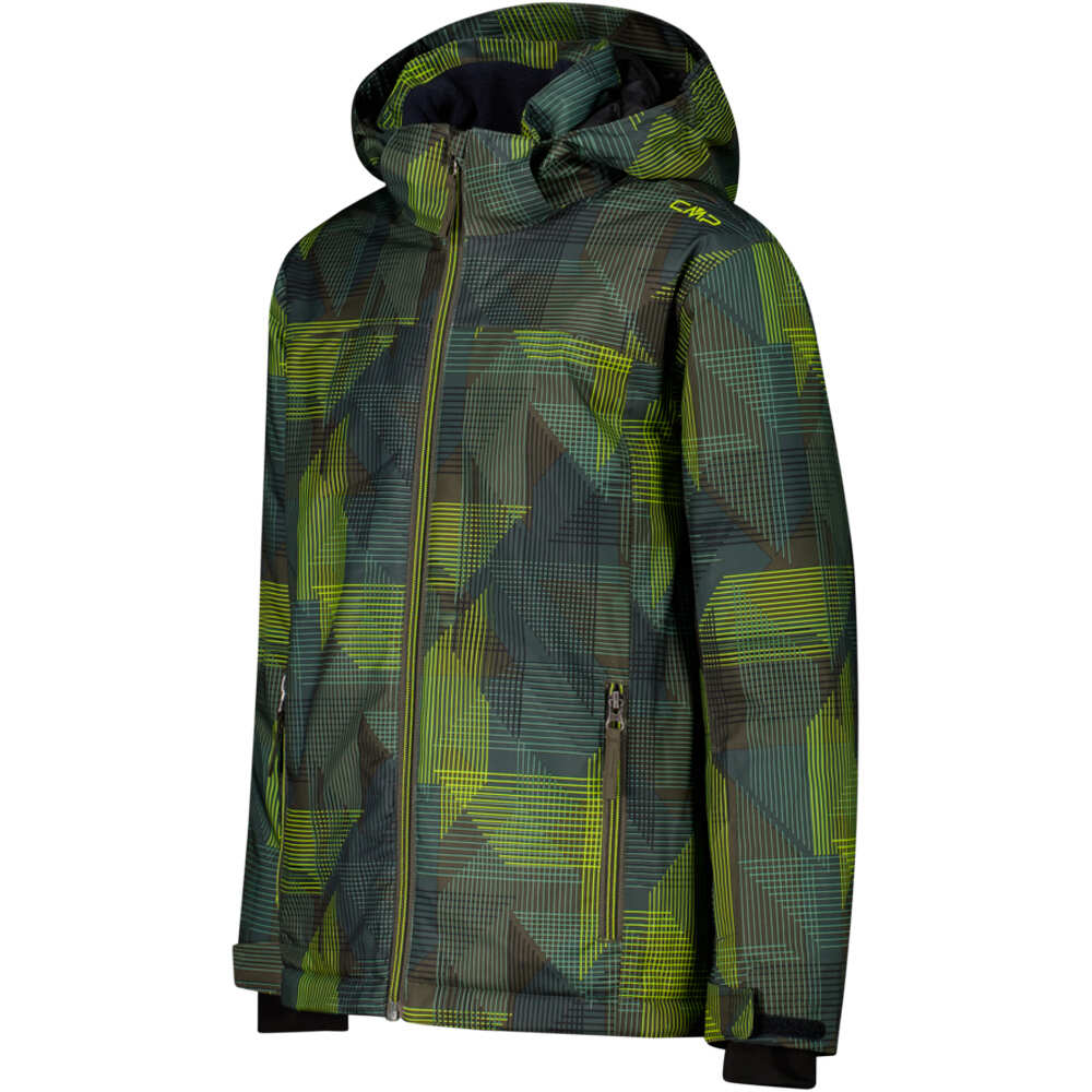 Cmp chaqueta esquí infantil KID JACKET SNAPS HOOD OLIVE-JUNGLE-ACIDO vista detalle