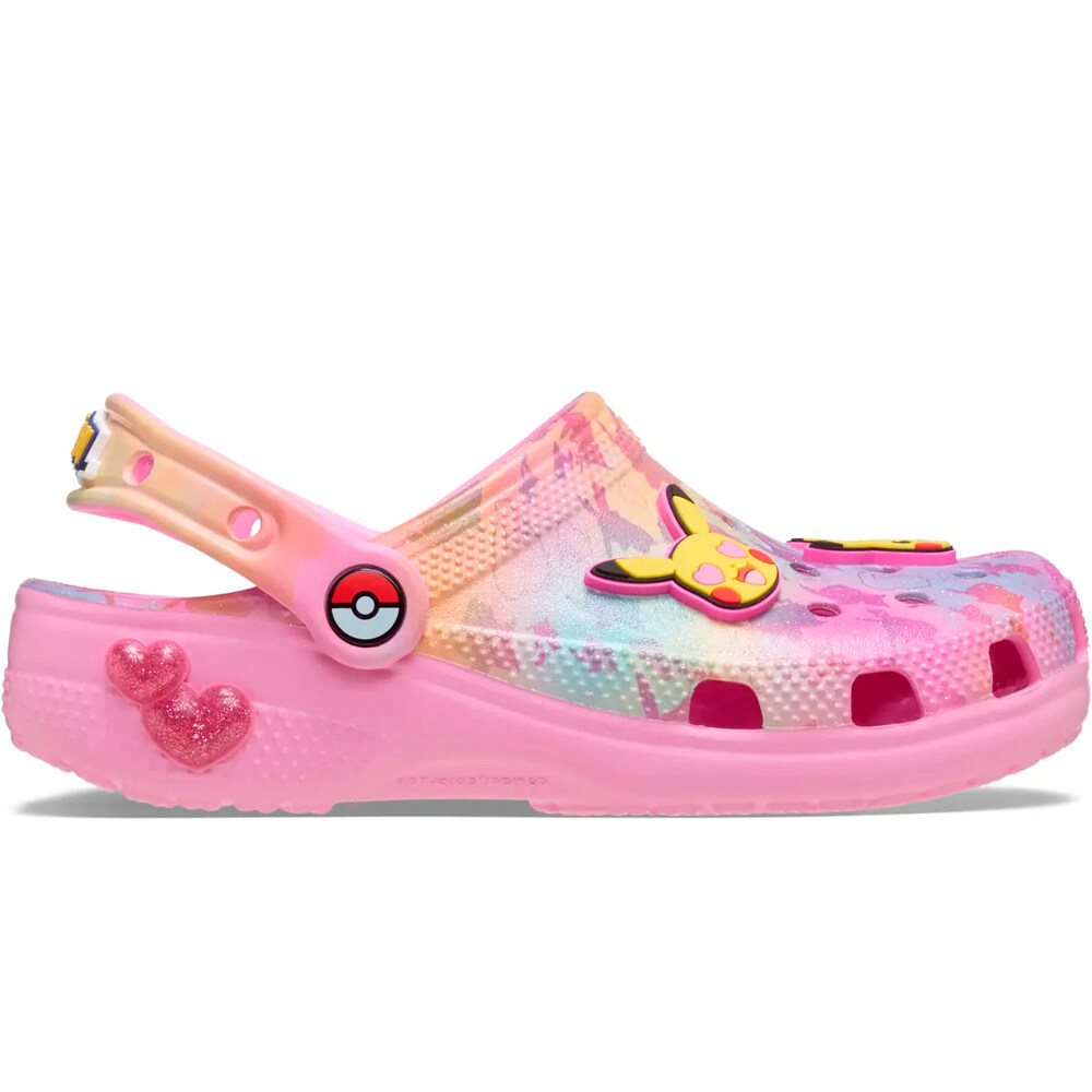 Crocs zueco niño Pikachu Pink Classic Clog K lateral exterior