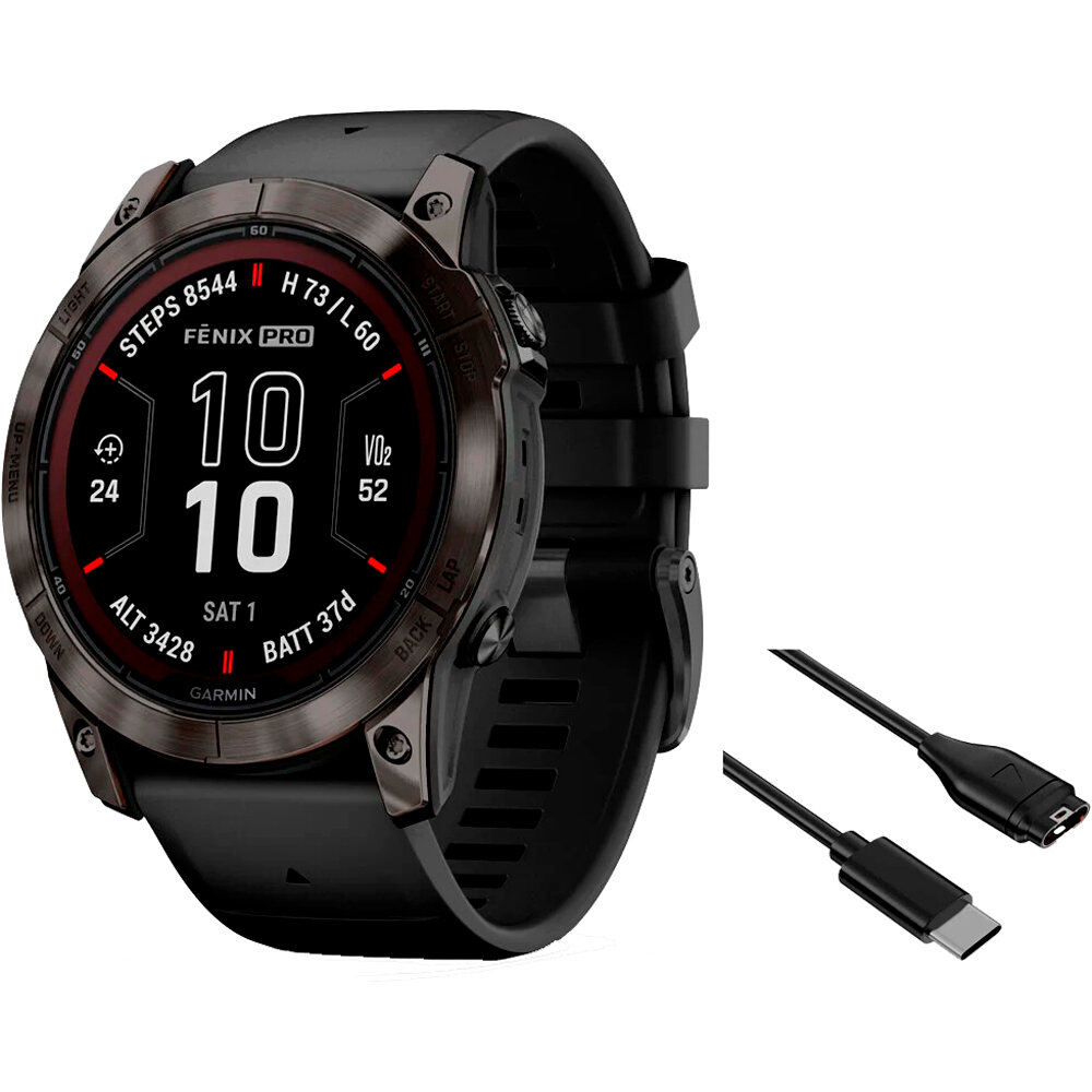 Garmin pulsómetros con gps fenix 7X Pro Saph Solar Carbon Gray Ti w vista frontal