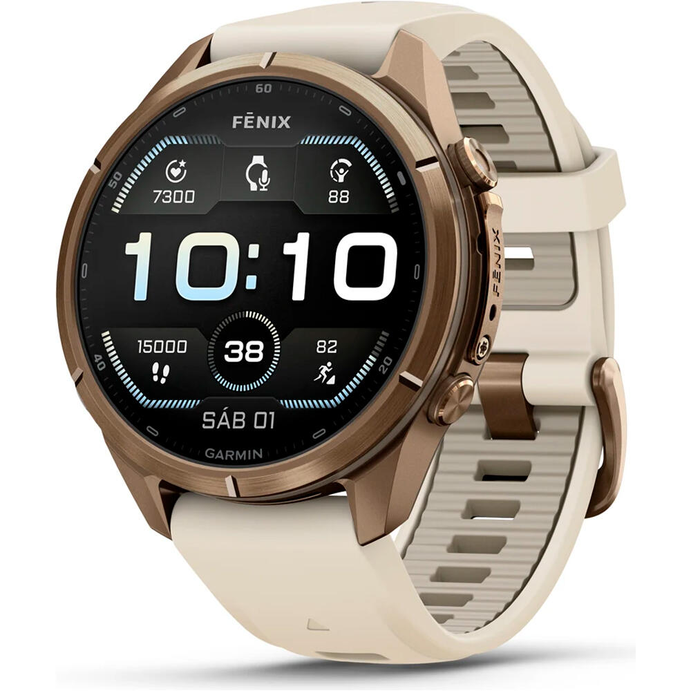 Garmin pulsómetros con gps FENIX 9 PRO 43 MM CAJA DE TITANIO DORADA CORREA BE vista frontal