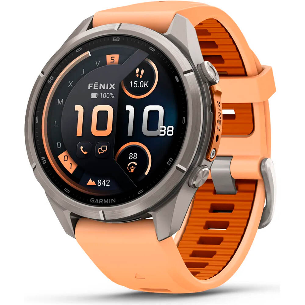 Garmin pulsómetros con gps FENIX 9 PRO INREACH, 43 MM TITANIO CORREA SALMN vista frontal