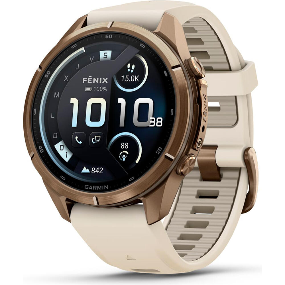 Garmin pulsómetros con gps FENIX 9 PRO INREACH, 43 MM TITANIO DORADA CORREA BE vista frontal